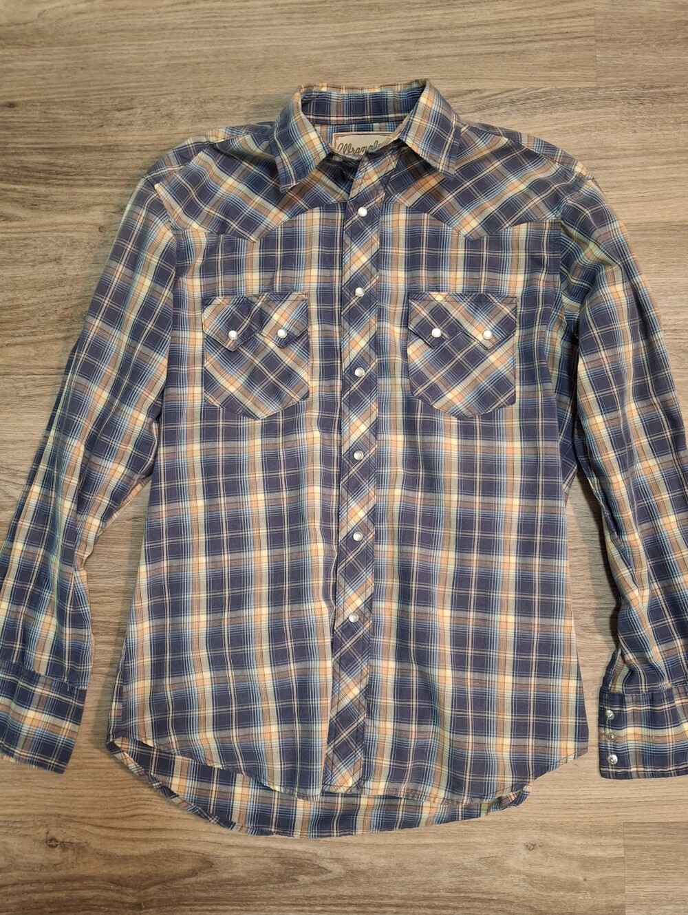 Wrangler Shirt Vtg Mens Medium Western Cowboy Rodeo Pearl Snap Plaid Long Sleeve